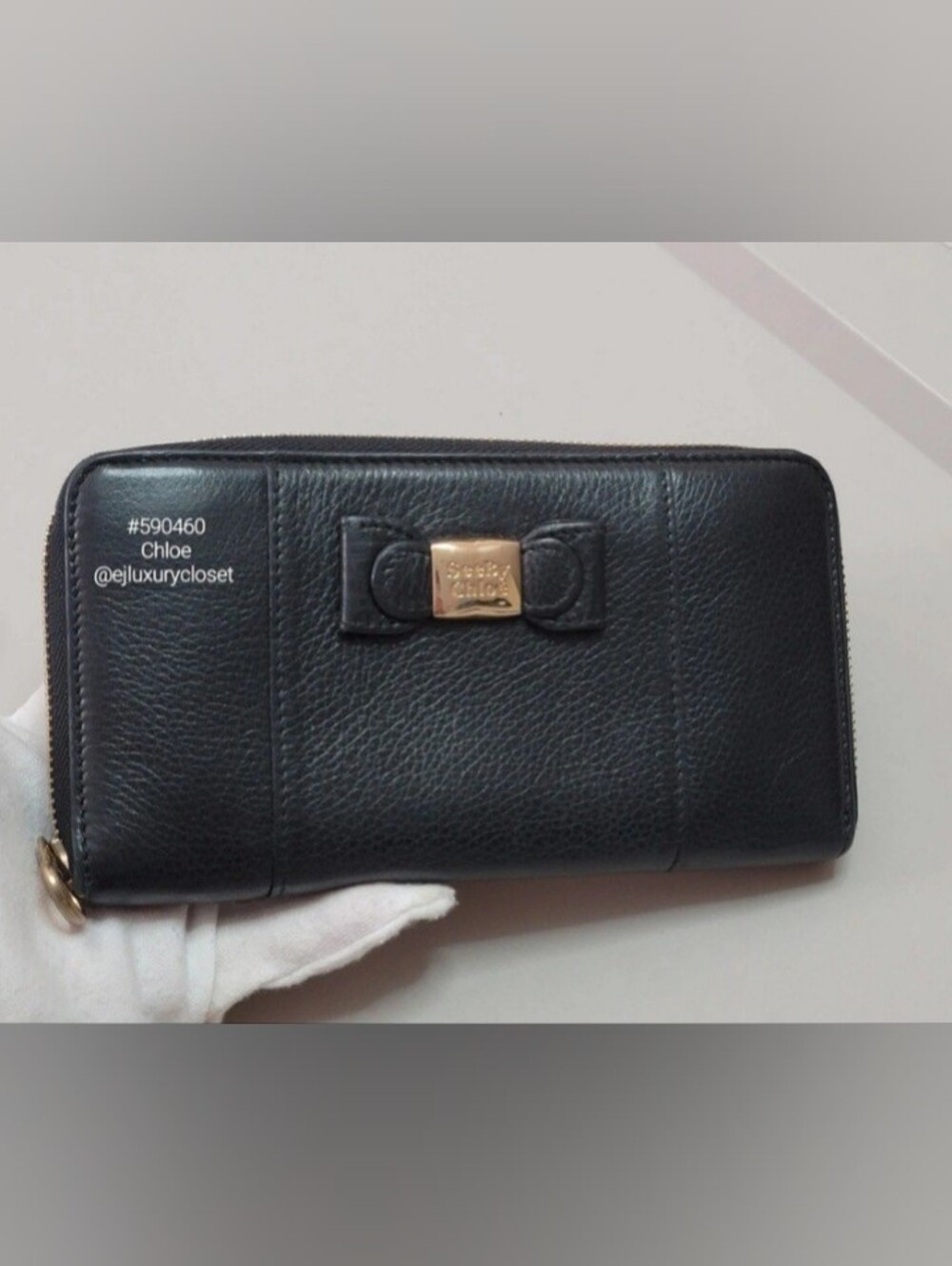 See By Chloe Black Leather Bow Continental Wallet